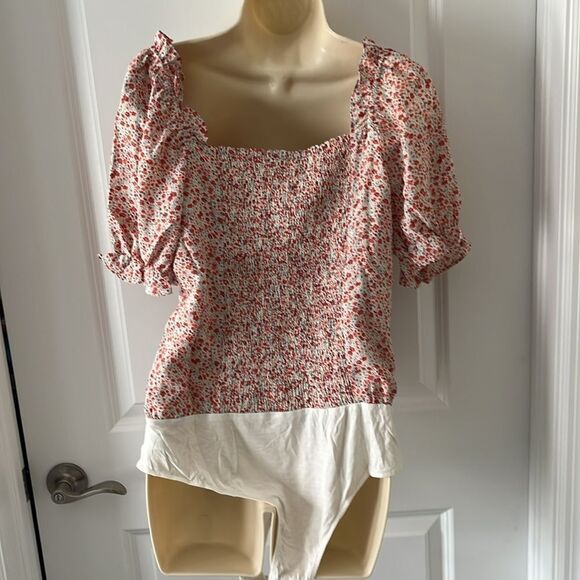 Floral Print Blouse top w White Bodysuit by Heyson Front tie So pretty - Picture 6 of 9